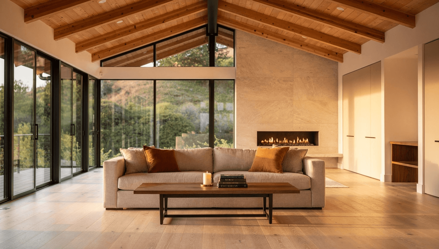 Luxury whole house remodel in Los Gatos California with open floor plan kitchen and living room